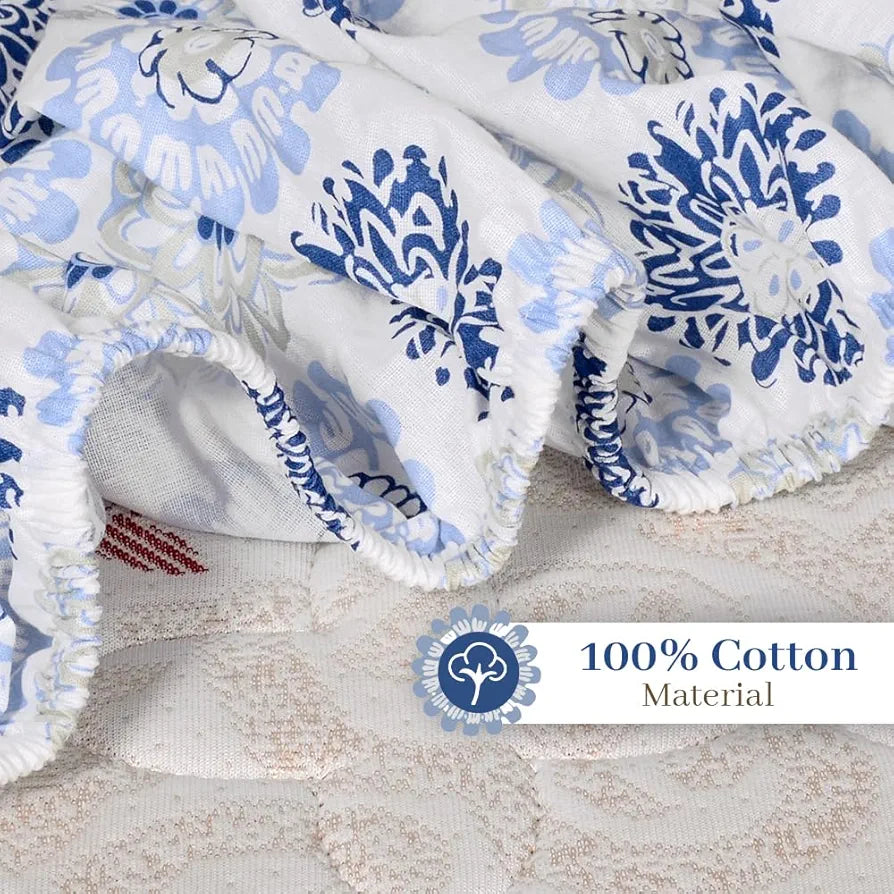 Divine Casa 144 TC Floral Grey 100% Cotton Elastic Fitted Bedsheets King Size with 2 Pillow Covers - 78 x 72 inches