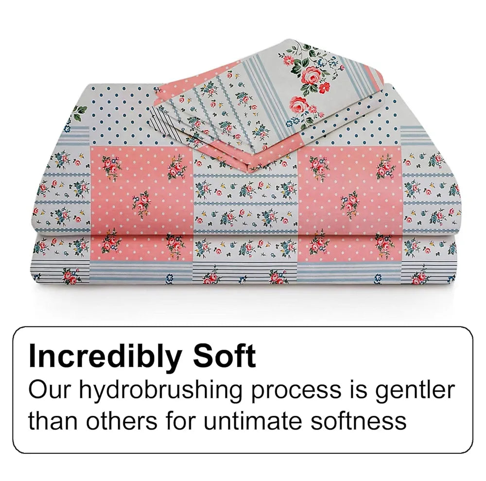 FRESH FROM LOOM Floral Print King Size Fitted Bedsheet Set - Microfiber, 240 TC, Hypoallergenic, 2 Pillow Covers Included  | Pink-White)