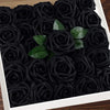 Artificial Flowers 25pcs Real Looking Black Foam Fake Roses with Stems Black