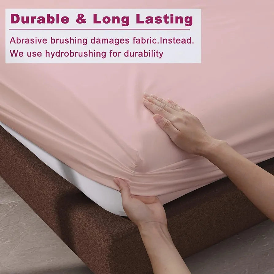 Trance Home Linen 100% Cotton 78x72 inch King Elastic Fitted Bedsheet | 400TC Soft Durable Plain Fitted Elastic Bed Sheet with 2 Pillow Covers 