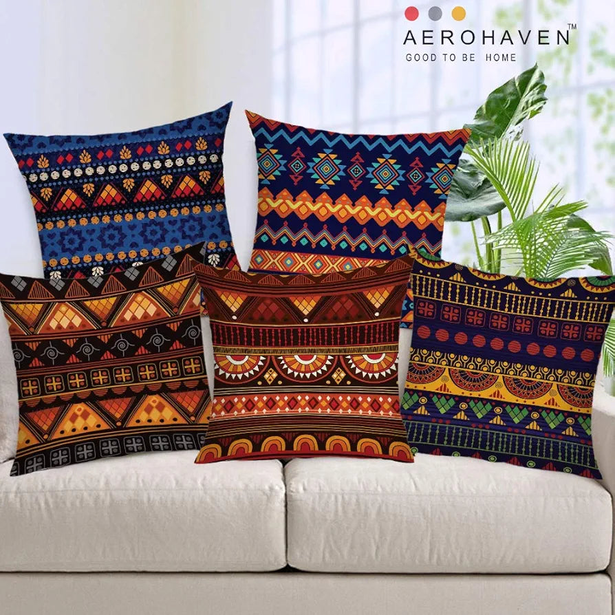 AEROHAVEN™ Set of 5 Decorative Hand Made Jute Throw/Pillow Cushion Covers - 