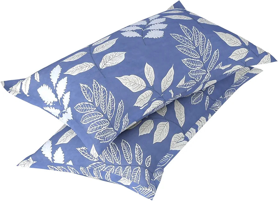 Premium Cotton 160tc Elastic Fitted Bedsheets with 2 Pillow Covers | Double Bed with Corner Elastic Wrinkelfree Supersoft Floral Pattren Breathable |Size-72 x 68 + 6 inches | Sky Blue & White