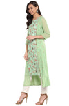 Janasya Women's Green Crepe Printed A-line Kurta