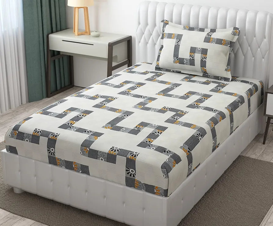 FRESH FROM LOOM Microfiber Bedsheet for Single/Single Size Bed | Floral Design Bed Spread with 1 Pillow Covers | Wrinkle Free Hypo-Allergenic Bedsheets/Bedcover , 144 TC