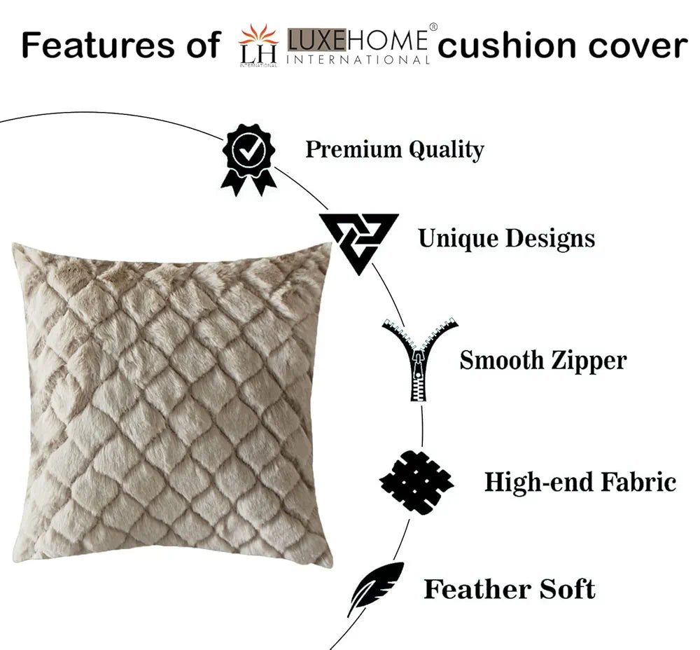 Luxe Home Cushion Cover 16 inch x 16 inch Duble Side Rabbit Fur Diamond Design Covers Set of 2 for Sofa, Bedroom, livingroom 