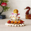 Ecraftindia Polyresin Lord Ganesha Idol on Shells and Orange Floral Decorative Handcrafted Plate