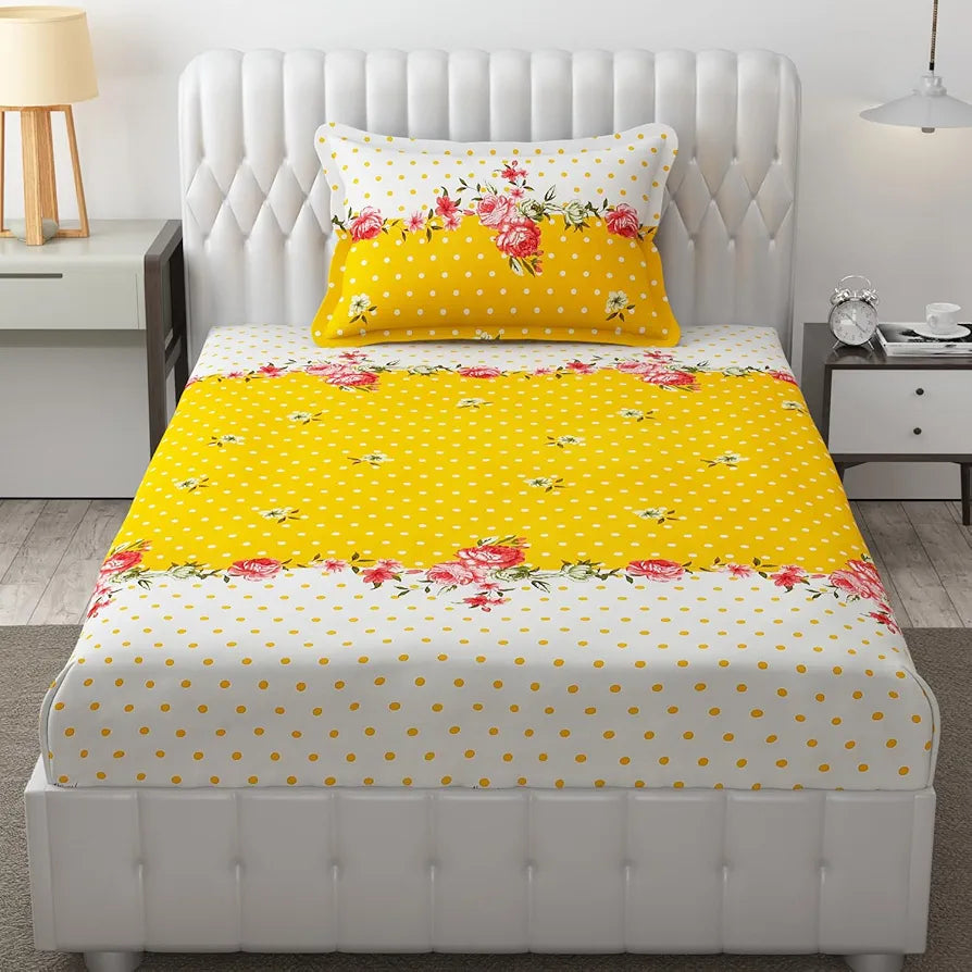 FRESH FROM LOOM Single Bedsheet Single Size - Microfiber Rotary Printed, Hypoallergenic, Wrinkle Free with 1 Pillow Covers , 144 TC