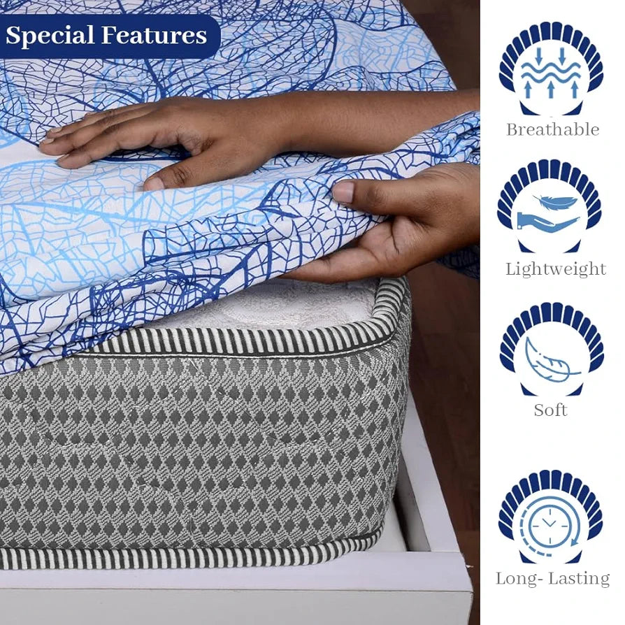 Divine Casa 144 TC Cotton Fitted Bedsheet for King Bed | Floral Print – Blue | Skin-Friendly & Breathable | Elastic Fit | 100% Cotton | Size 78 x 72 inches