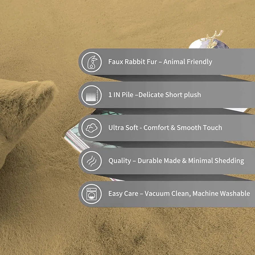 LUXE HOME INTERNATIONAL Ruffle Floor Rug Rabbit Fur 1000 Gsm Living Room Foot Mats Anti Skid Water Absorbent Easy Machine Washable Rectangular Rug For Bedroom|Floor|4 X 6 Ft|Mocka|Pack Of 1