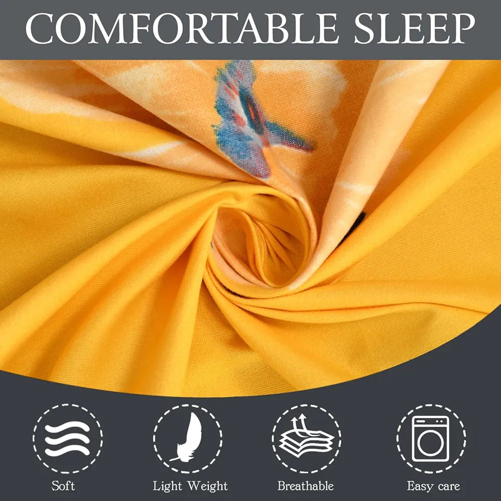 FRESH FROM LOOM King Size Soft Glace Cotton Fitted Floral Bedsheet With Two Pillow Cover,Elastic Fitted Bed Sheets,Hypoallergenic,Peach Yellow),144 TC