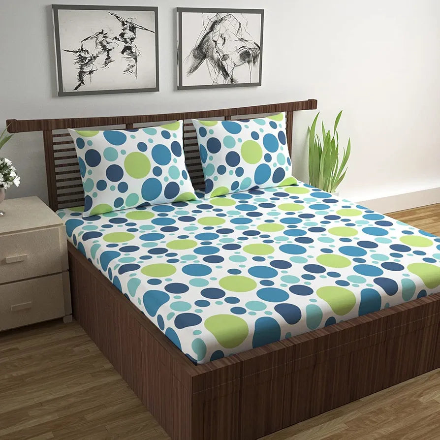 Divine Casa 144 TC 100% Cotton Double Bedsheet with 2 Pillow Covers | Skin-Friendly Fabric for Everyday Comfort | 254 X 222 CM | Geometric Pattern | Blue Lagoon
