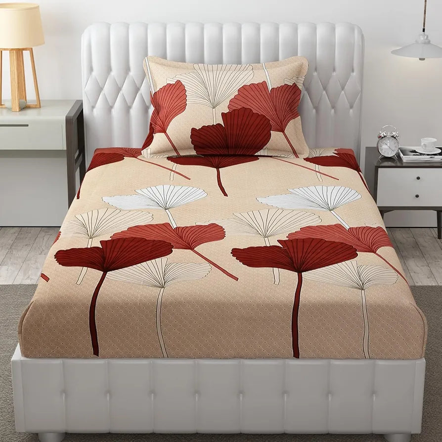 FRESH FROM LOOM Floral Single Size Bedsheet - Microfiber Rotary Printed, Hypoallergenic, Wrinkle Free with 1 Pillow Covers , Multicolor, 144 TC