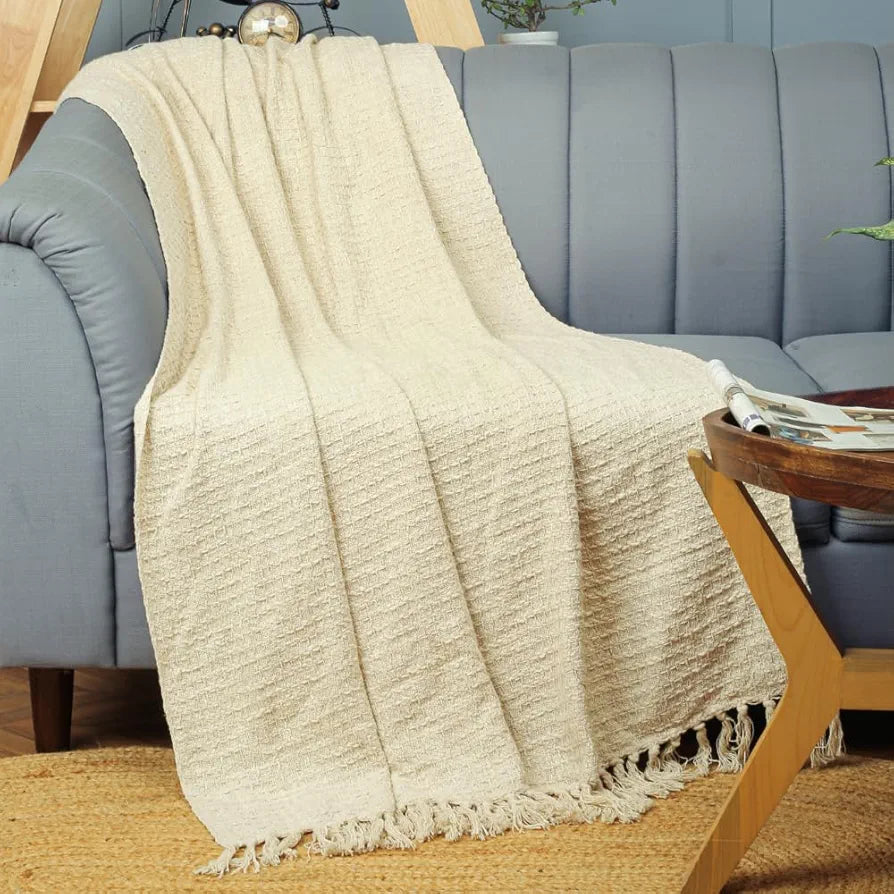 HOMADORN Waffle 100% Cotton Throw Blanket | Throw for Living Room, Sofa, Bed, Chair, Picnic & Used for Gift | | 152x127 Cms Cotton Throws