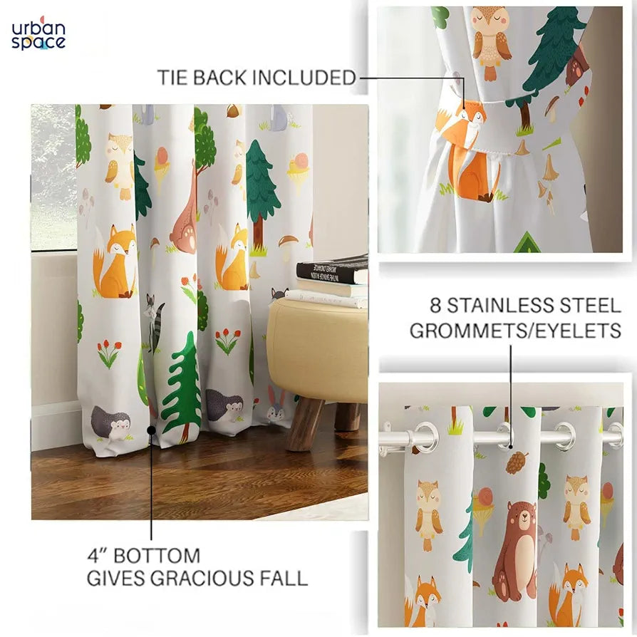 Urban Space Digital Printed Blackout Curtains for Door Bedroom, 80-85% Room Darkening Blackout Kids Decorative Curtains, 1 Piece Curtain with Eyelets and Tieback 