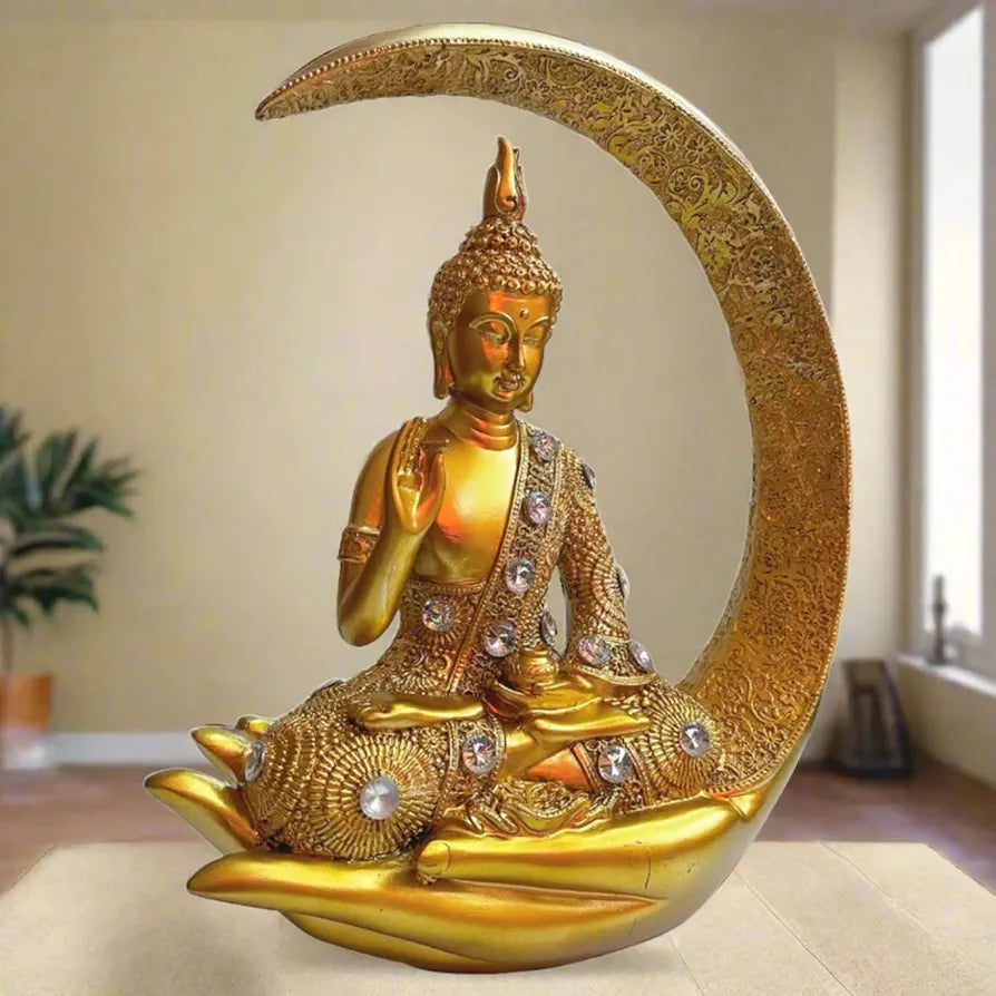 ALILA Sitting Meditating Buddha Statue Idol for Home Living Room Decor, Golden, 9 Inches