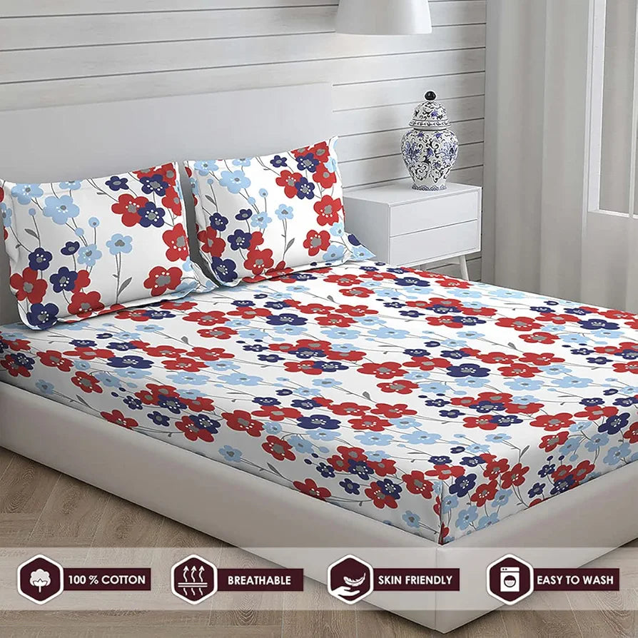 Layers California 100% Cotton Bedsheet Set for All Seasons - Lightweight, Moisture Absorbent, Machine Washable & Easy to Care - 225 CVC - King Size 