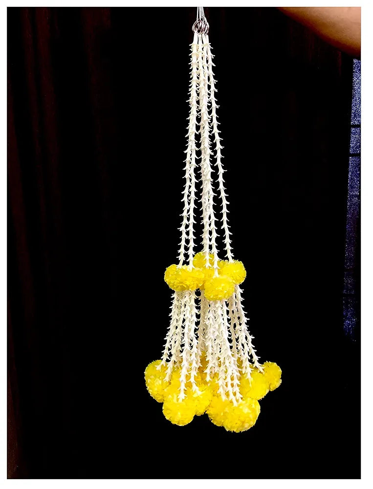 SPHINX Artificial Rajnigandha  Clustered Fluffy Marigold  Strings for Decoration of Home, Balcony, Walls, Hall, ganpati Backdrop Approx 2.33 ft - Pack of 6 