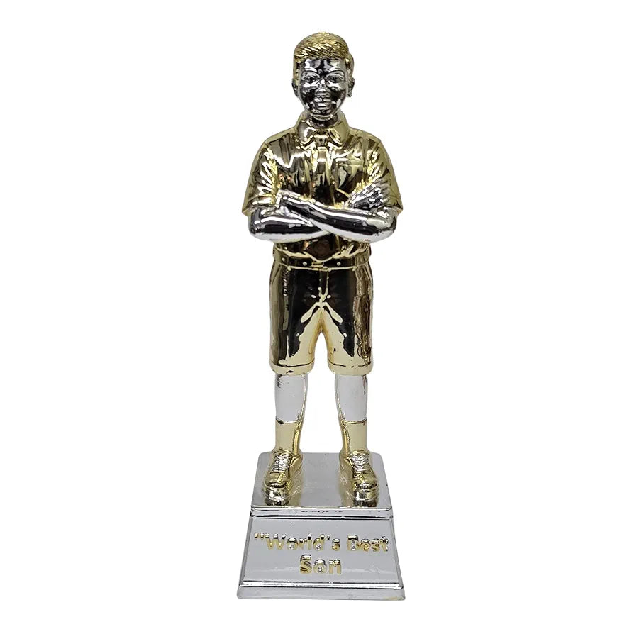 Gold Art India Best Son Figurine Gold & Silver Plated | World's Best Son | Trophy for Son | Gift for Achievement | Idol Figurine for Inspiration | Study Table | Office Desk , 9'' Inch