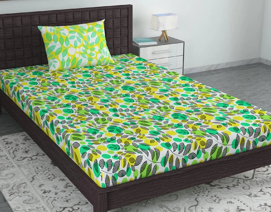 Divine Casa 144 TC Cotton Bedsheet for Single Bed with 1 Pillow Cover 