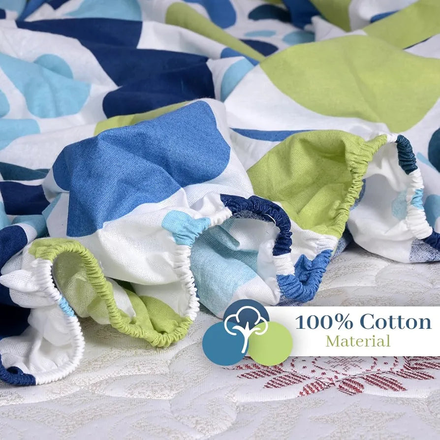 Divine Casa 144 TC Polka Print Blue Skin Friendly 100% Cotton Elastic Fitted Bedsheets King Size - 78 x 72 inches