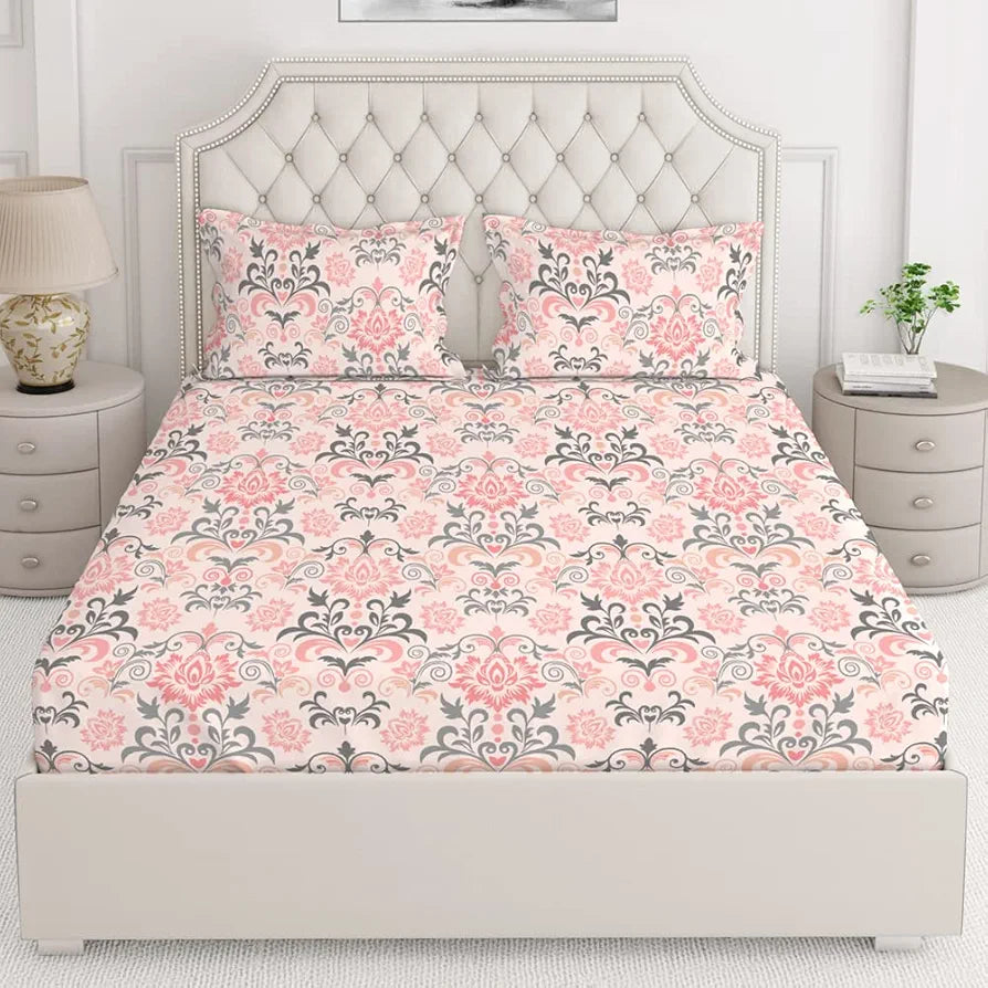 Layers Classic 100% Cotton Bedsheet Set for All Seasons - Lightweight, Moisture Absorbent, Machine Washable & Easy to Care - Gift for Housewarming & More - 104 TC - Queen Size 