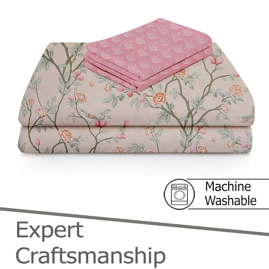 FRESH FROM LOOM Microfiber Soft Cotton Bedsheet |200 TC Single Bed Bedsheet with 1 Pillow Cover | Hypoallergenic Bedsheet for Single Bed | Anti Fade Printed Bedcover 