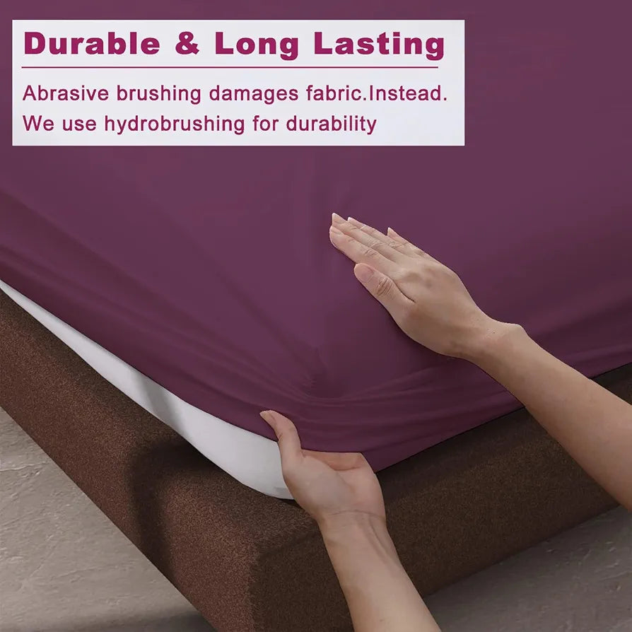 Trance Home Linen 100% Cotton 78x72 inch King Elastic Fitted Bedsheet | 400TC Soft Durable Plain Fitted Elastic Bed Sheet with 2 Pillow Covers 