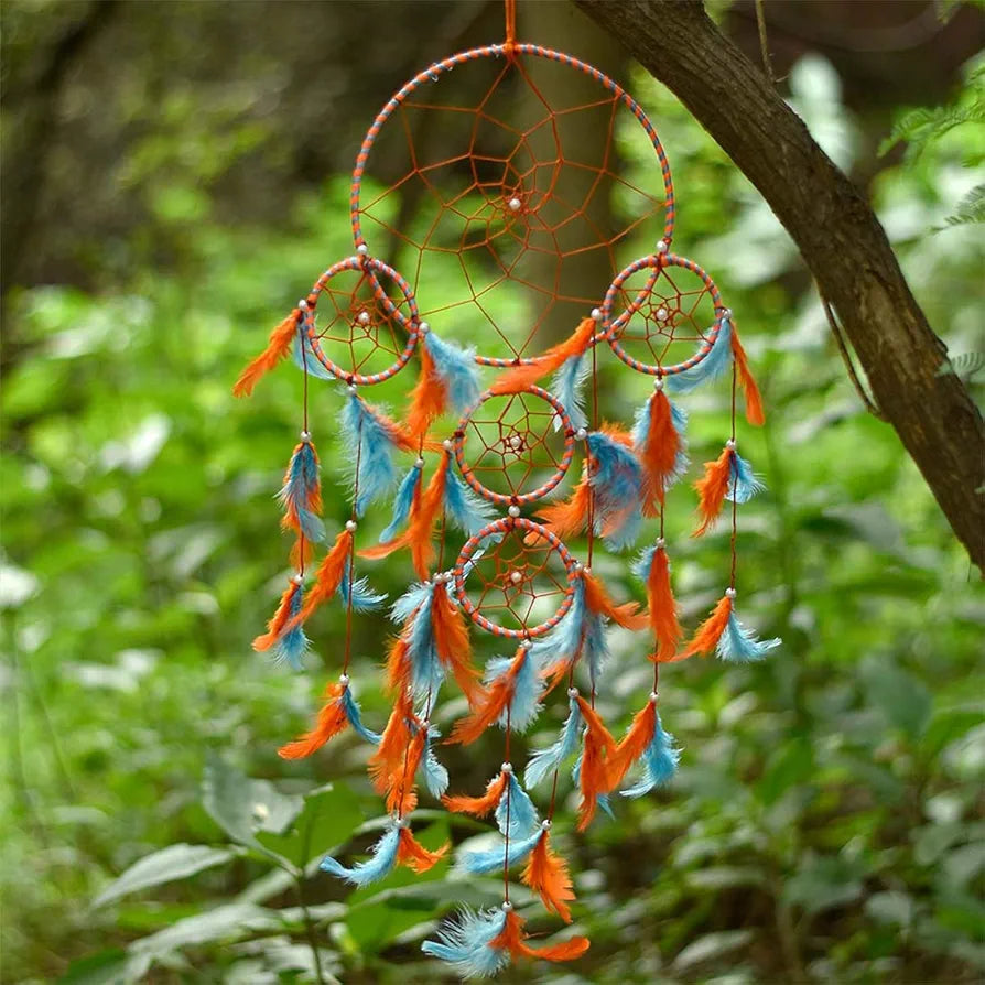 DULI Dream Catcher Traditional Indian Dreamcatcher Wall Art for Bedrooms, Home Wall, Hanging Design, Height 75 cm ,Metal, Feathers Dreamcatcher 