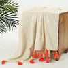Homadorn 100% Cotton Off White Throw Blanket with Handmade Colorful Tassel Colour Orange