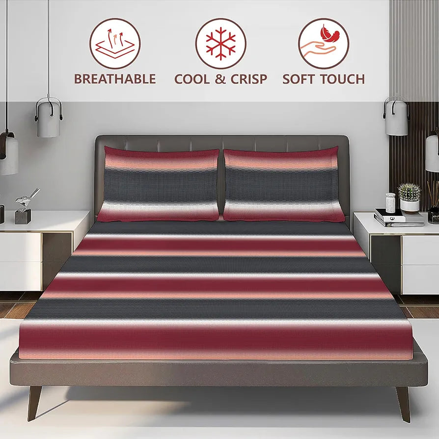 Layers Durathread Bedsheet Set for All Seasons - Lightweight, Moisture Absorbent, Machine Washable & Easy to Care - 225 CVC - King Size 