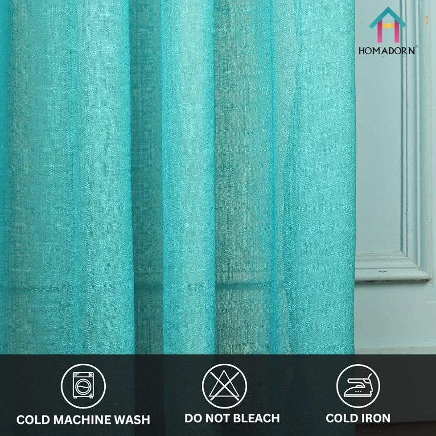 HOMADORN Ombre Printed Linen Textured Sheer Curtains for Living Room, Bedroom, Dining Room, Kitchen, Bathroom 