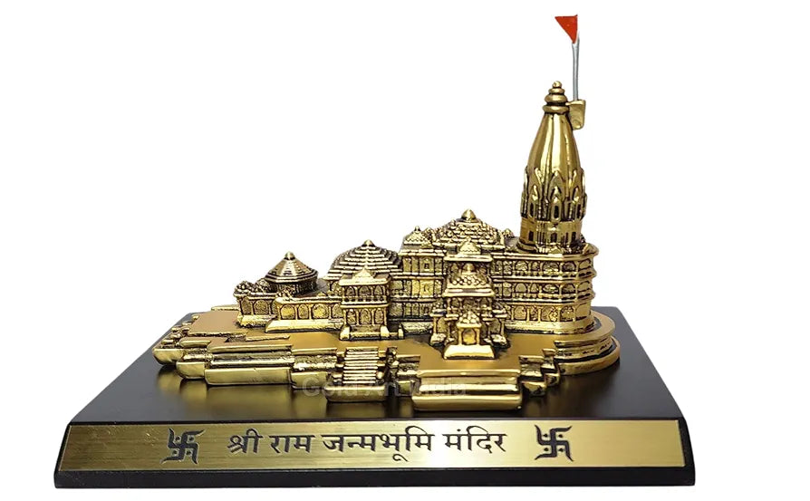 Gold Art India Ram Mandir Ayodhya Gold Plated Matte - Minature for Gifting, Puja Room, Office Desk, Home Decor 