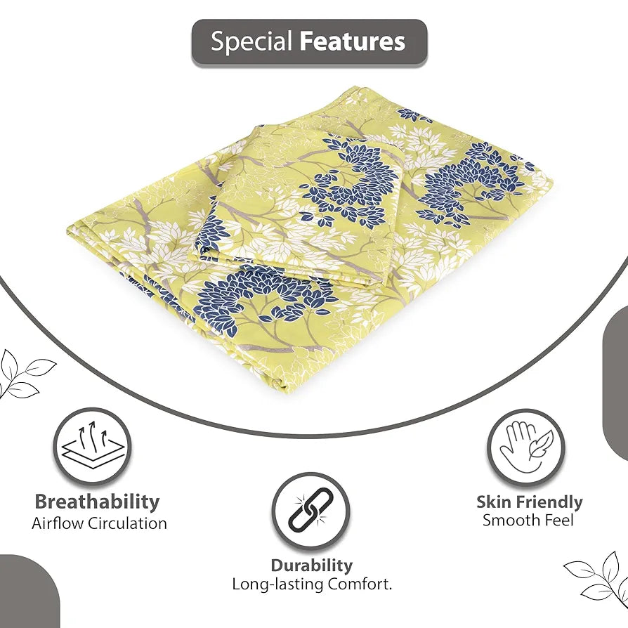 Divine Casa 144 TC 100% Cotton Double Bedsheet with 2 Pillow Covers | Skin-Friendly Fabric for Everyday Comfort | 254 X 222 CM | Floral Pattern | Lemon Drop