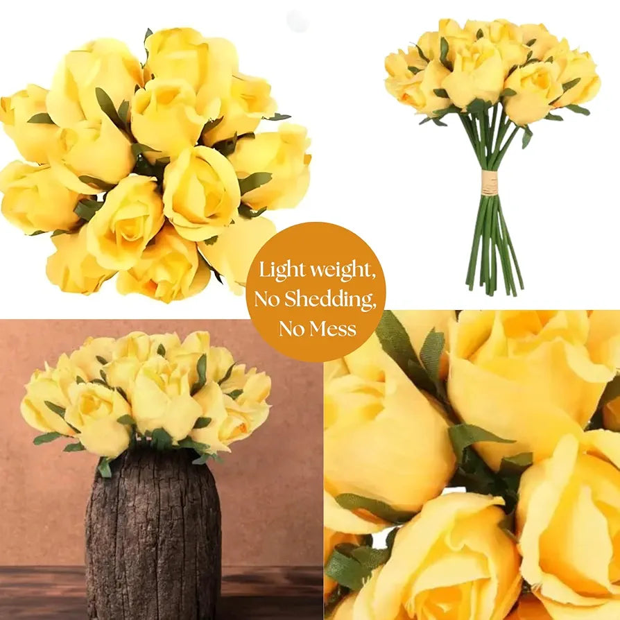 VERVENIX Set of 12 Artificial Rose Flower Bunches for Vase  – Premium Decorative Gift Items for Living Room, Bedroom, Wedding, Party, and Events 