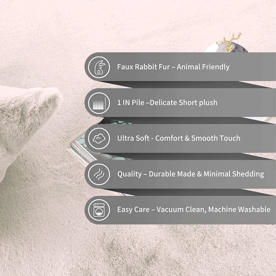 LUXE HOME INTERNATIONAL Rectangular Carpet Super Soft Anti Skid Rabbit Fur  Bathroom Mats for Bedroom, Door, Kitchen Floor  Pack of 1