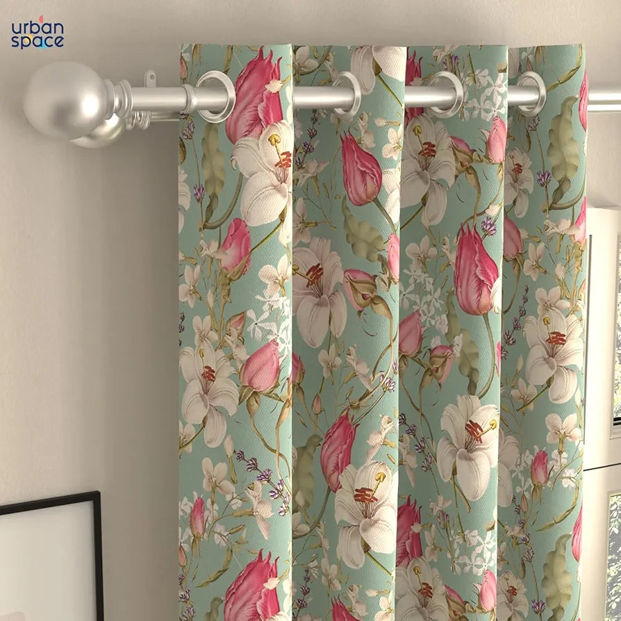 Urban Space Blackout Curtains 7 Feet Set of 2 for Door, 80-85% Light Blocking Curtains for Living Room, Digital Printed Curtains with Eyelets, Tieback Included 