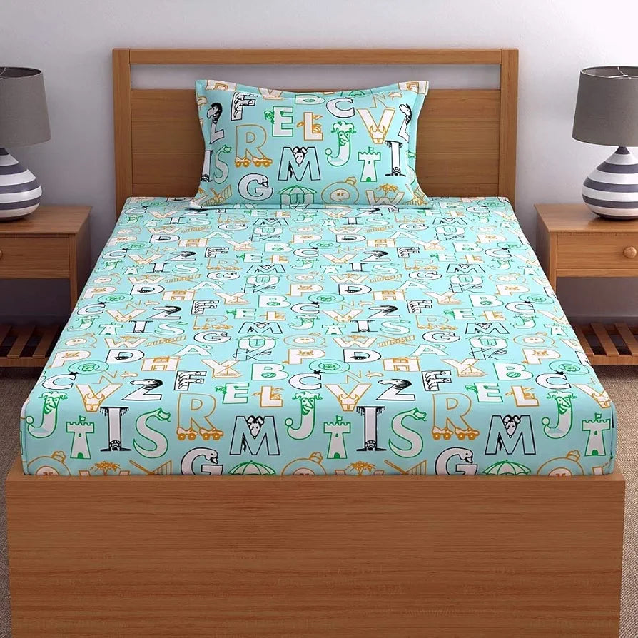 Dreamscape 100% Cotton Bedsheets For Kids Single Bed Cotton, 144Tc Abstract Blue Kids Single Bedsheet With Pillow Cover , 144 tc