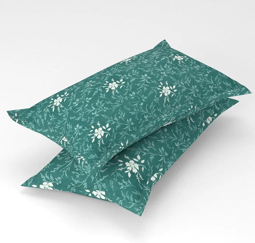 Homefab India 210 TC Cotton King Size BedSheet with 2 Pillow Covers -  - Floral, Green