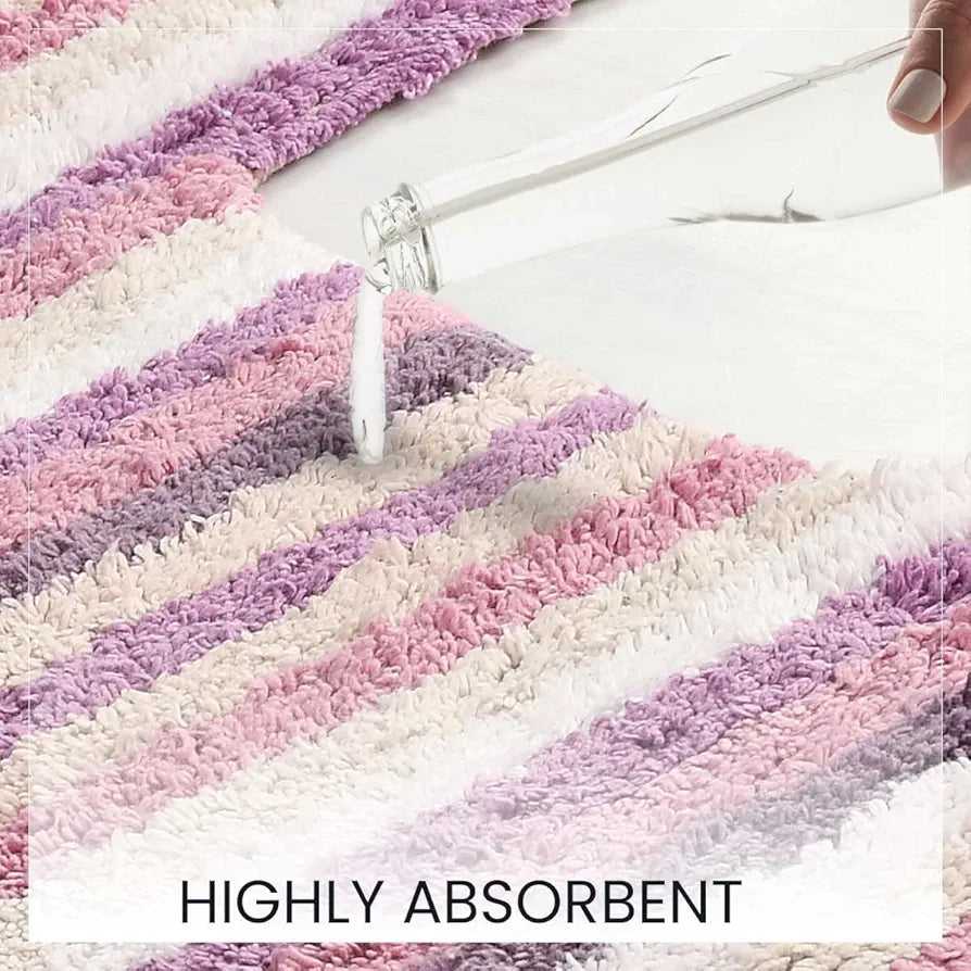 SASHAA WORLD Striped Anti Skid Bathmat & Contour Set 