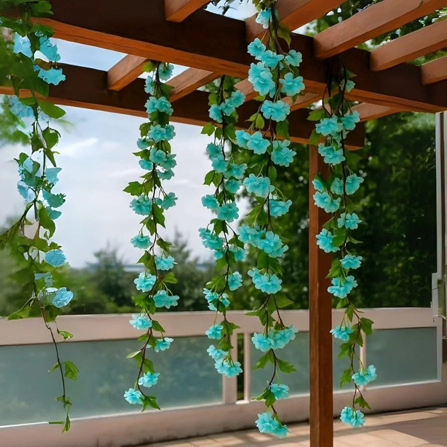 SATYAM KRAFT 1 Lines Artificial Cherry Blossom Rattan Flowers Vine | Hanging Garland for Home, Office, Mandir & Pooja Room | Diwali, Deepawali, Navratri & Wedding Festival Decoration 