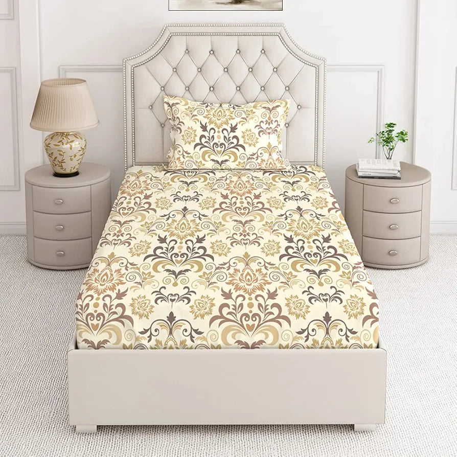 Layers 100% Cotton Bedsheet for Single Bed with 1 Pillow Cover  Light Weight, Breathable, Moisture Absorbent, All Season Comfort, Classic Collection