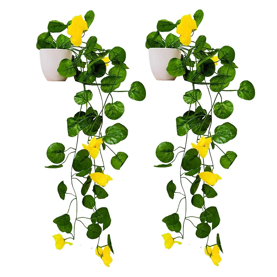 fancymart Artificial Flower Vine Plant Falling with Pot : Pack of 2 | Home Décor with Small Size Pot |Plant Hanging for Home Decor | Office Decor | Size 45 CM | 8162