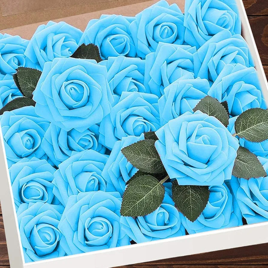 Higfra Artificial Roses Flowers Real Looking Fake Roses Artificial Foam Roses Decoration DIY Bouquets Centerpieces, Arrangements Party Home Decorations – Blue