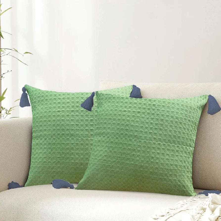 Urban Space Waffle Cotton Cushion Cover Set of 2, 16 inch x 16 inch Cushion Covers for Sofa, Bedroom, Living Room 