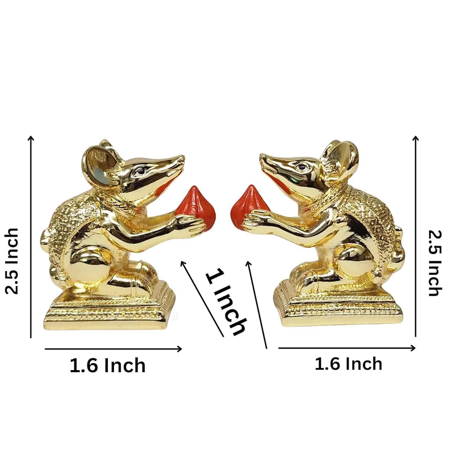 Gold Art India Gold-Plated Mushak  Mouse Pair with Modak | Orange Terracotta Finish | Mouse Idol | Vehicle  of Lord Ganesha | 2.5 Inch Height | Mandir 