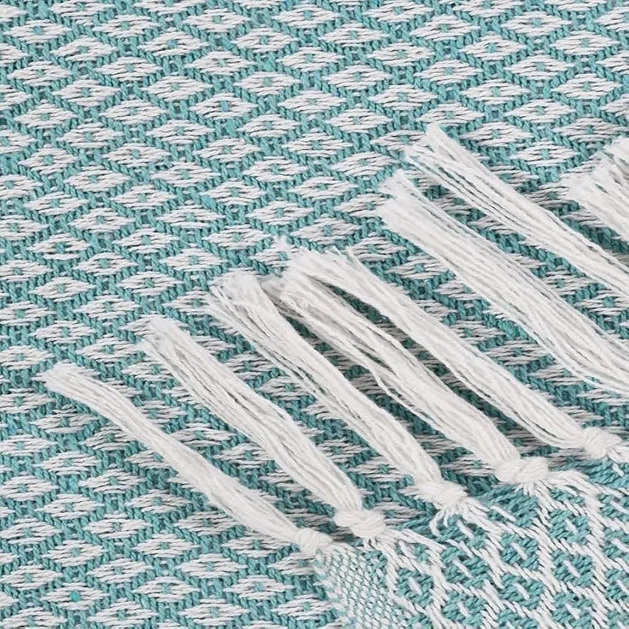 SASHAA WORLD Soft Throw Blanket | Used Both Indoor and Outdoor |Blanket for Living Room, Sofa, Bed & Chair | Ice Blue & White Throw Blanket| Pack of 1, 160 x130 cm| Cotton| Skin_Friendly