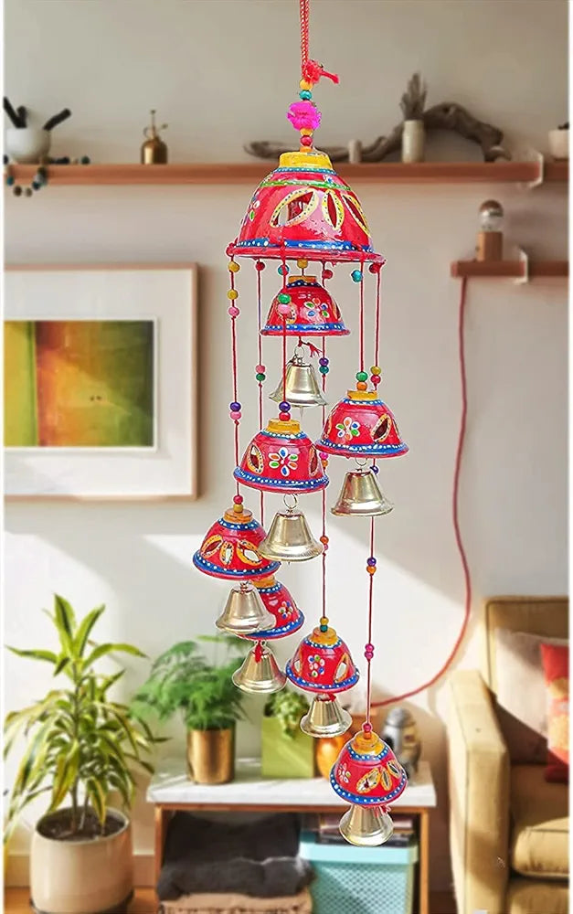 SHOI LITTLE Rajasthani Handicraft Hand Painted Wind Chimes Multicolor for Wall Décor and Home Décor, Windchime for Balcony for Positive Energy, Bell Hanging for Friend and Relative  Random Colors