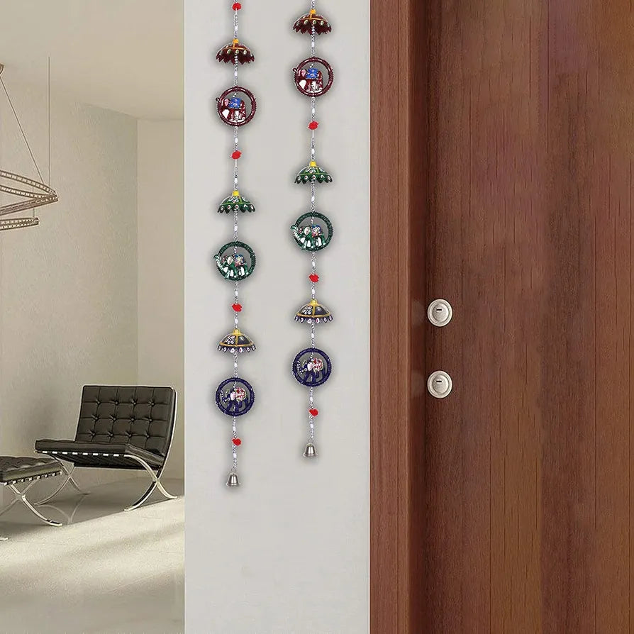 Heart Home Umbrella Shape Door Hanging Windchimes Pairs |3 Paper Mache & 3 Elephants for Home Decoration 
