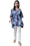 Janasya Women's Navy Blue Cotton Tie dye Kaftan Tunic