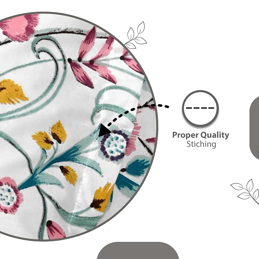 Divine Casa 144 TC Cotton White Jaipuri Bedsheets for King Size with 2 Pillow Covers 